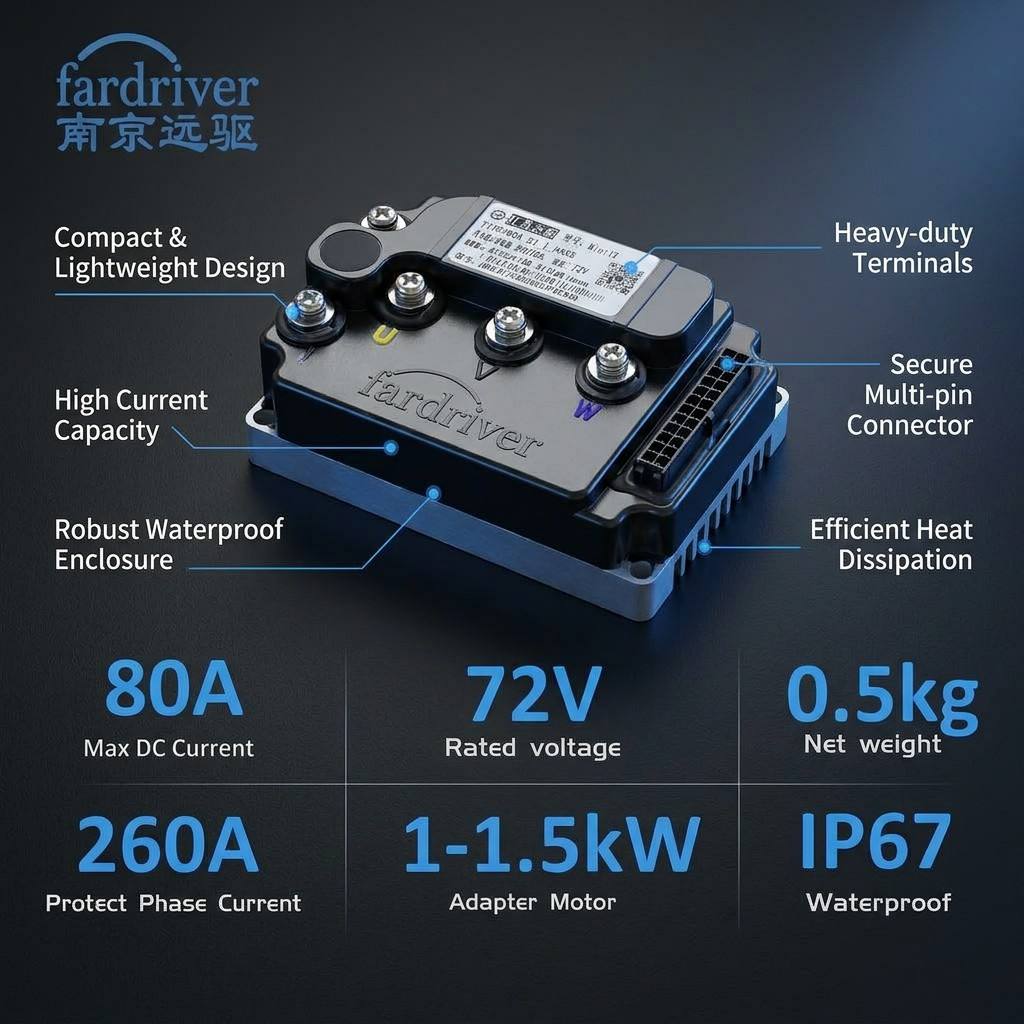Kelly Kls7230S Controller - Fardriver ND72260 MiNi12 72V 1500W Sinuswellen-Programmierbarer